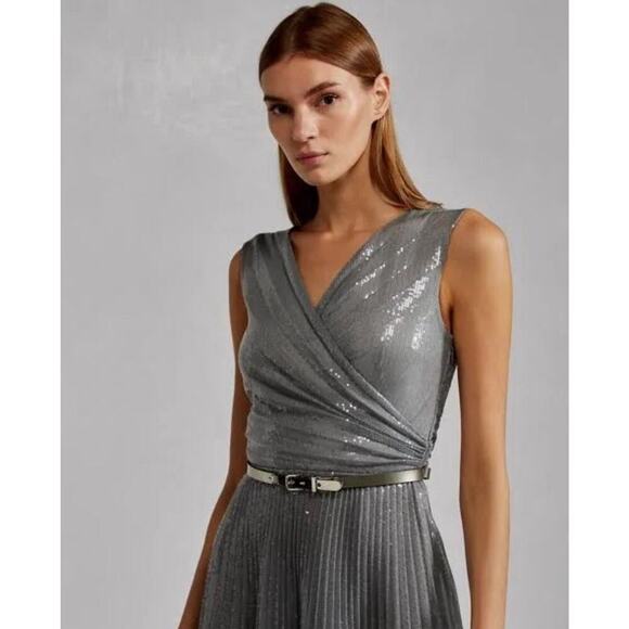 Ralph Lauren Collection Embellished Fit Flare Pleated Sequin Midi Dress 10 $6K - Picture 2 of 9